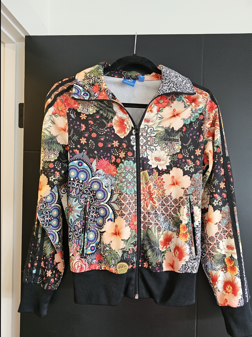 adidas  Limited Addition Black Floral Paisley Zip-Up Bomber Jacket